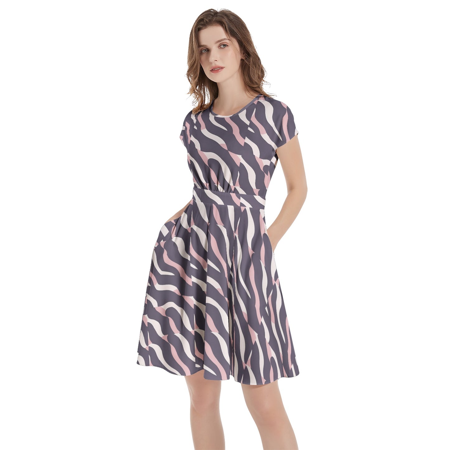 Short Sleeve  Casual A-Line Midi Dress