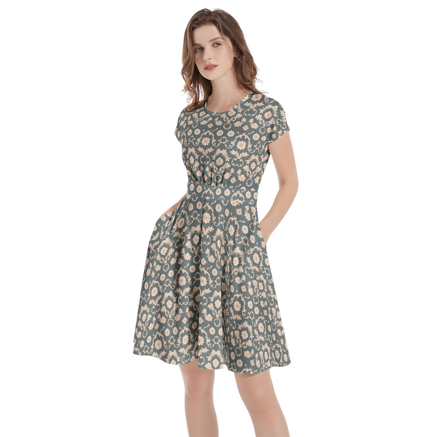 Short Sleeve  Casual A-Line Midi Dress