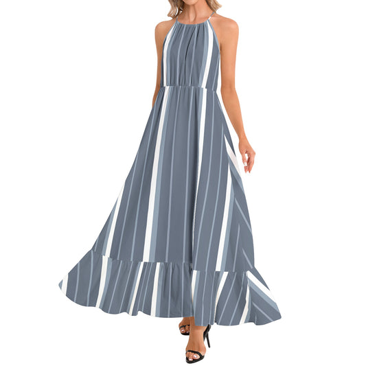 Ruffle Hem Halter Neck Maxi Dress