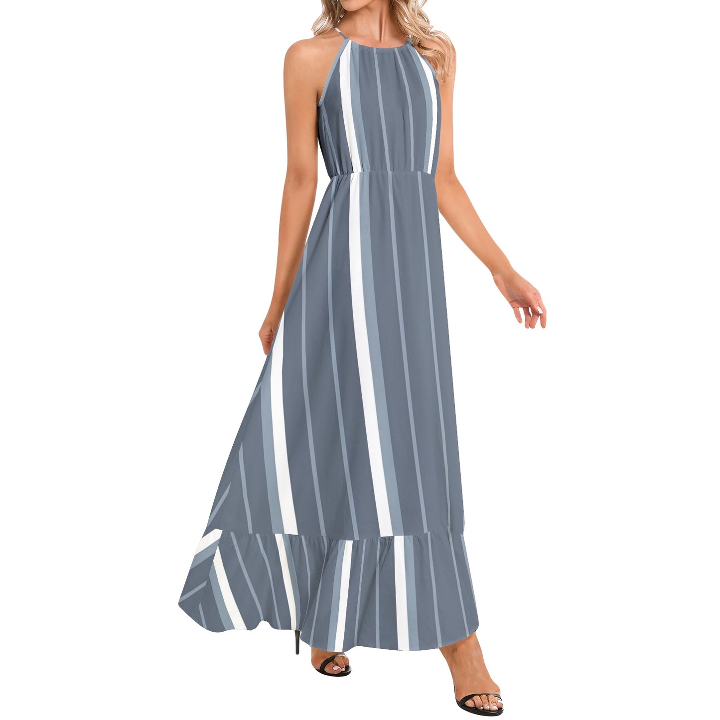 Ruffle Hem Halter Neck Maxi Dress