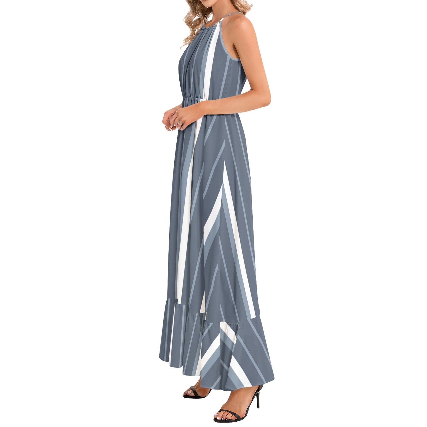 Ruffle Hem Halter Neck Maxi Dress