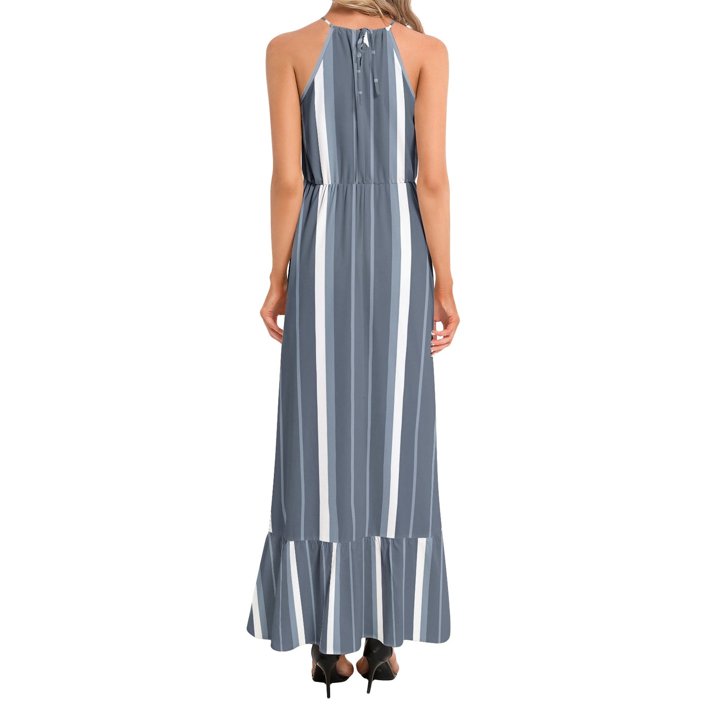 Ruffle Hem Halter Neck Maxi Dress