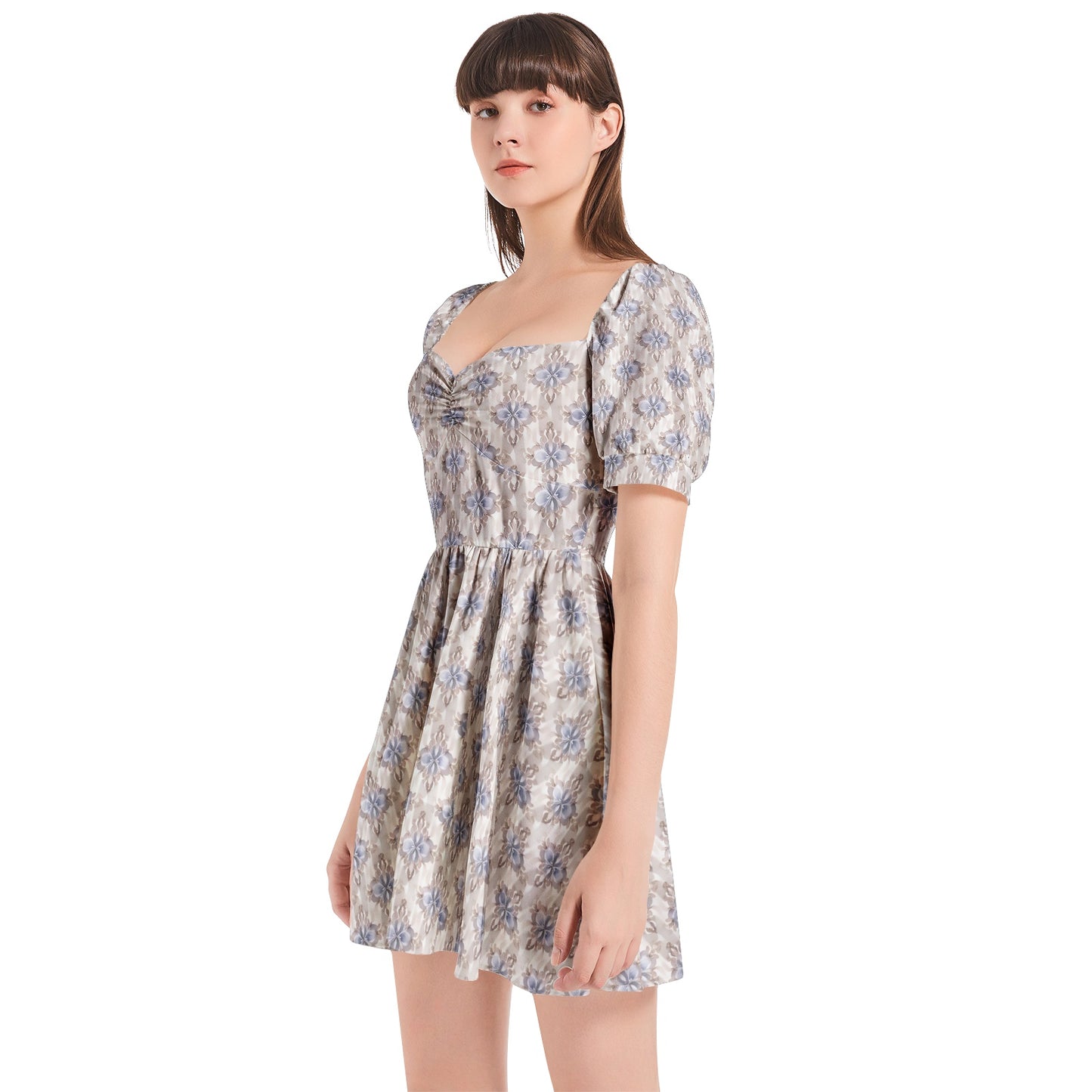 Puff Sleeve Sweetheart Neck Short Dress