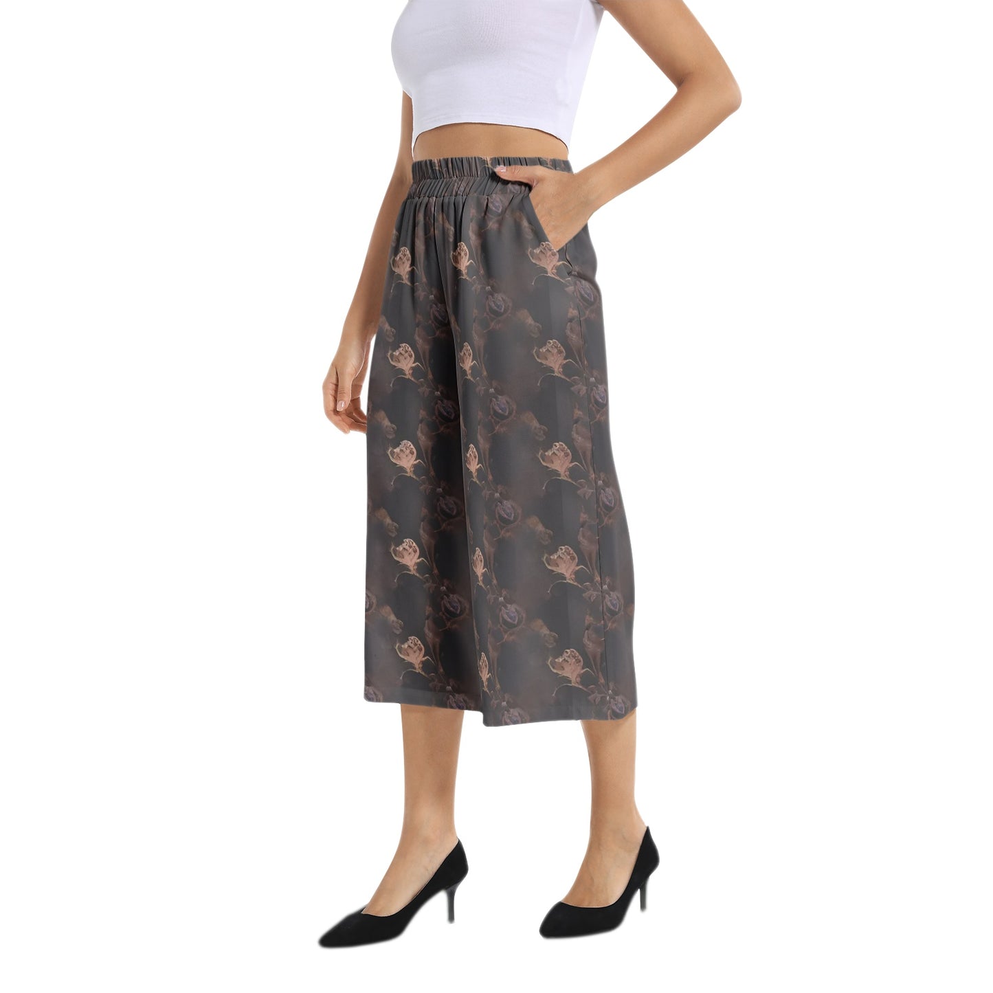 Elastic Waist Capris Wide Leg Pant