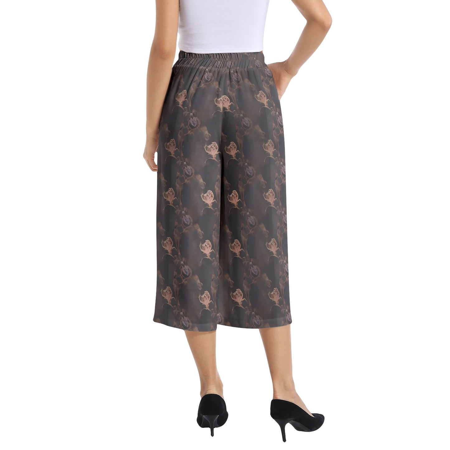 Elastic Waist Capris Wide Leg Pant