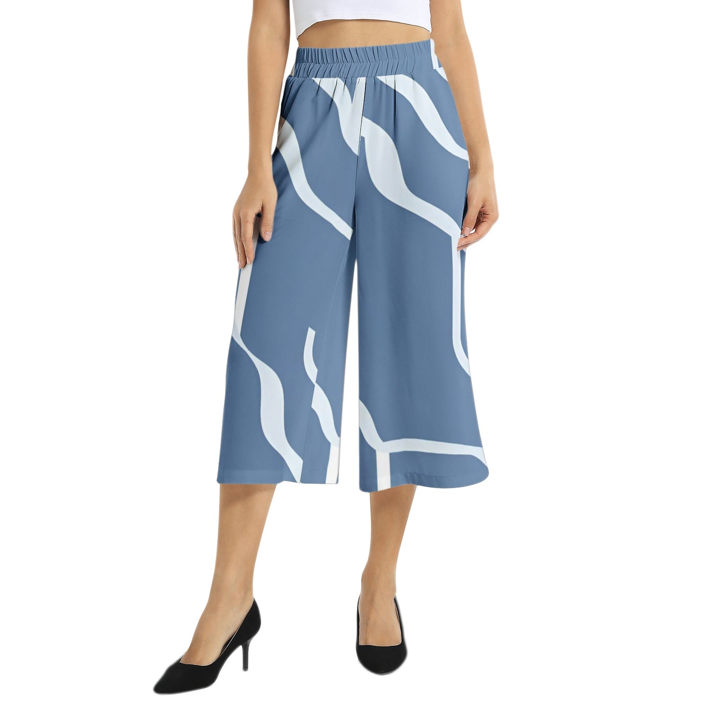 Elastic Waist Capris Wide Leg Pant