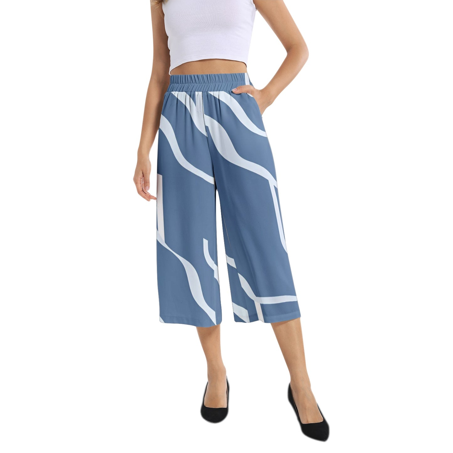 Elastic Waist Capris Wide Leg Pant