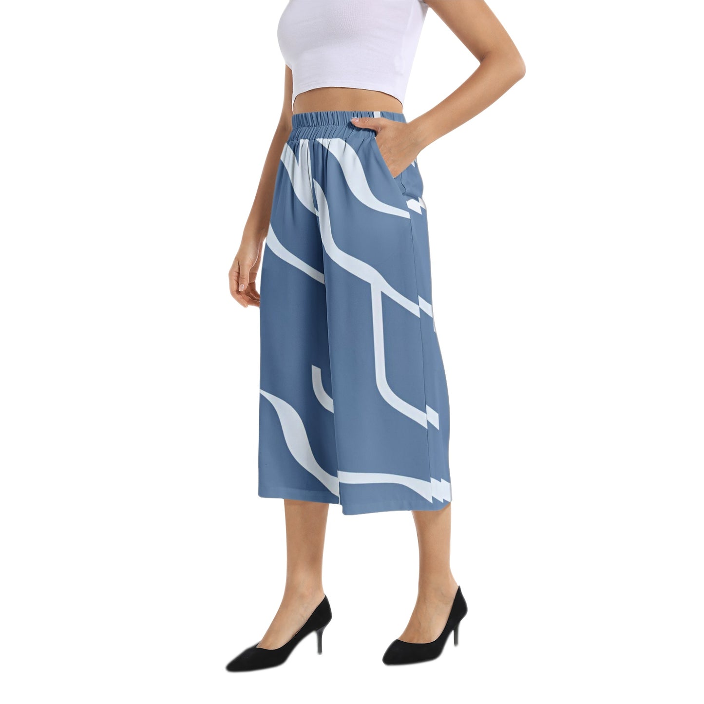 Elastic Waist Capris Wide Leg Pant