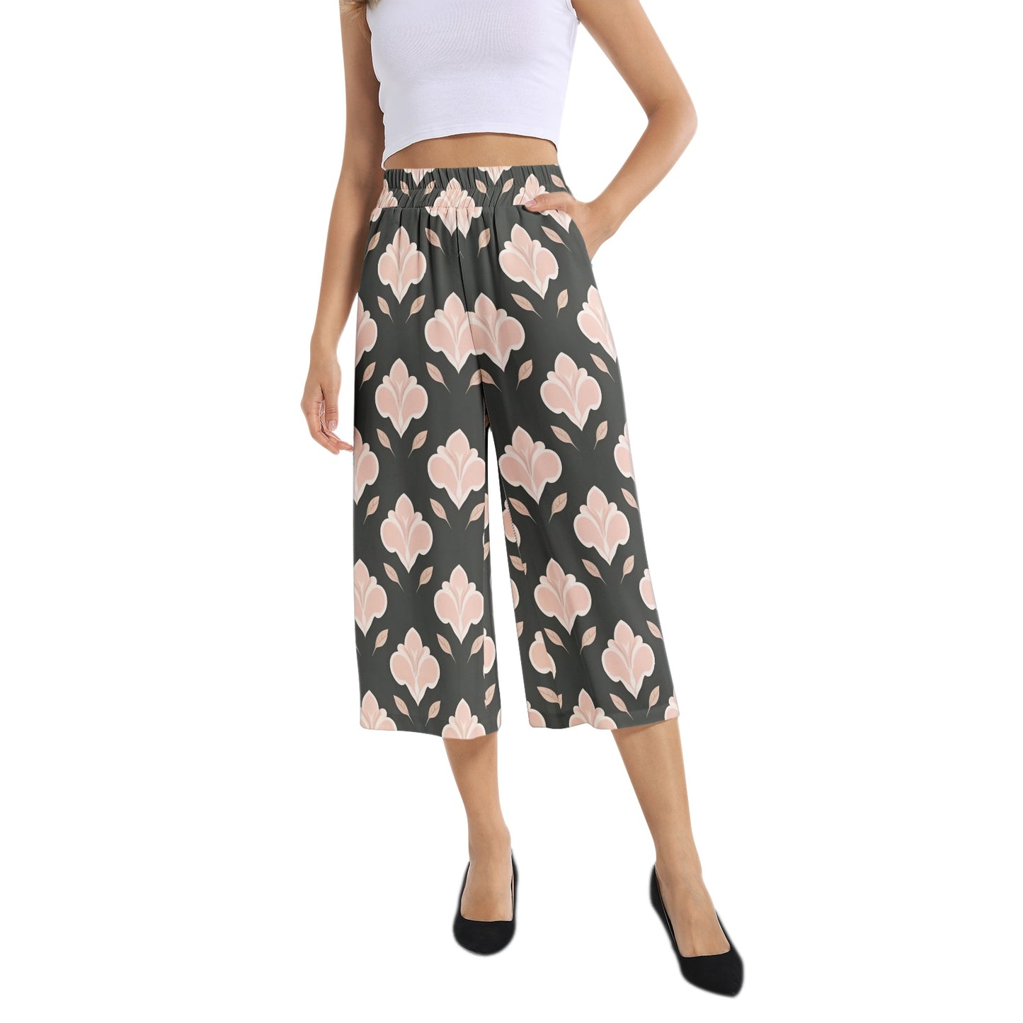 Elastic Waist Capris Wide Leg Pant