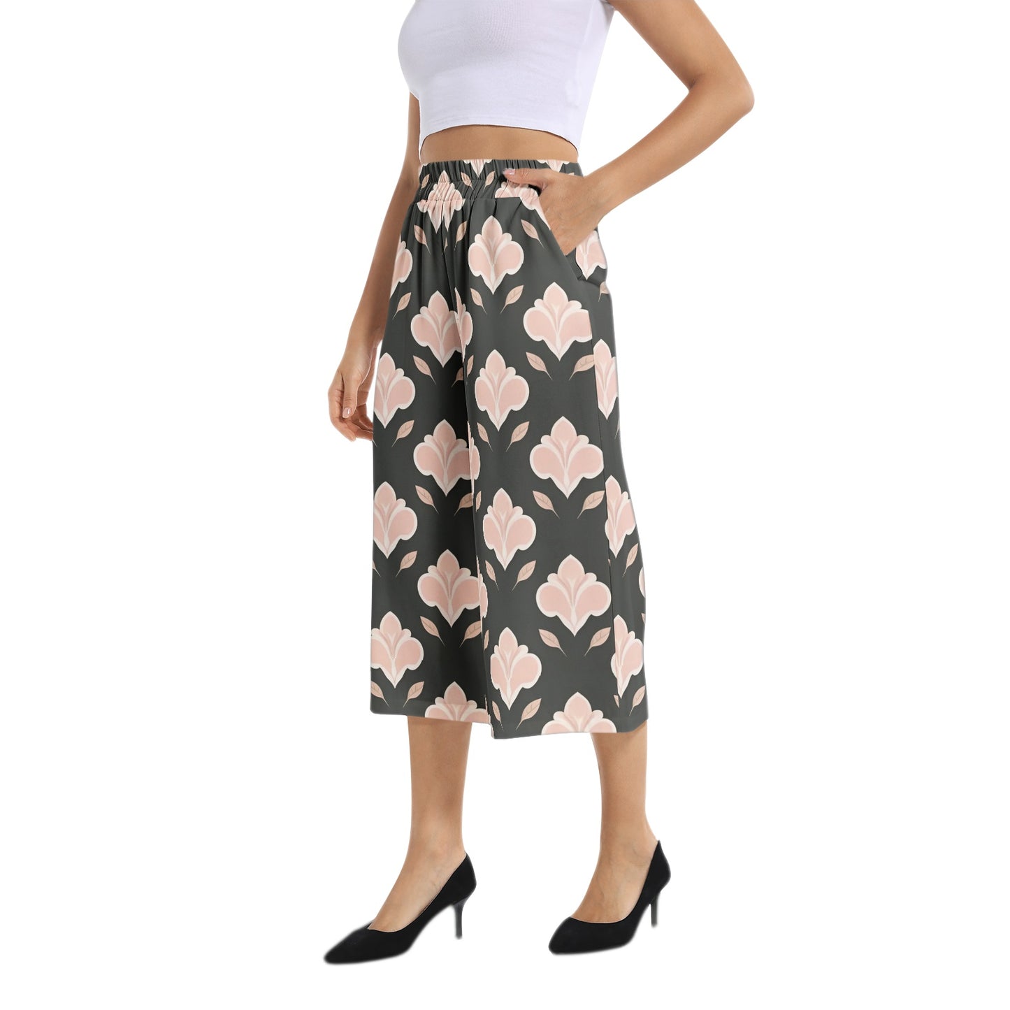 Elastic Waist Capris Wide Leg Pant