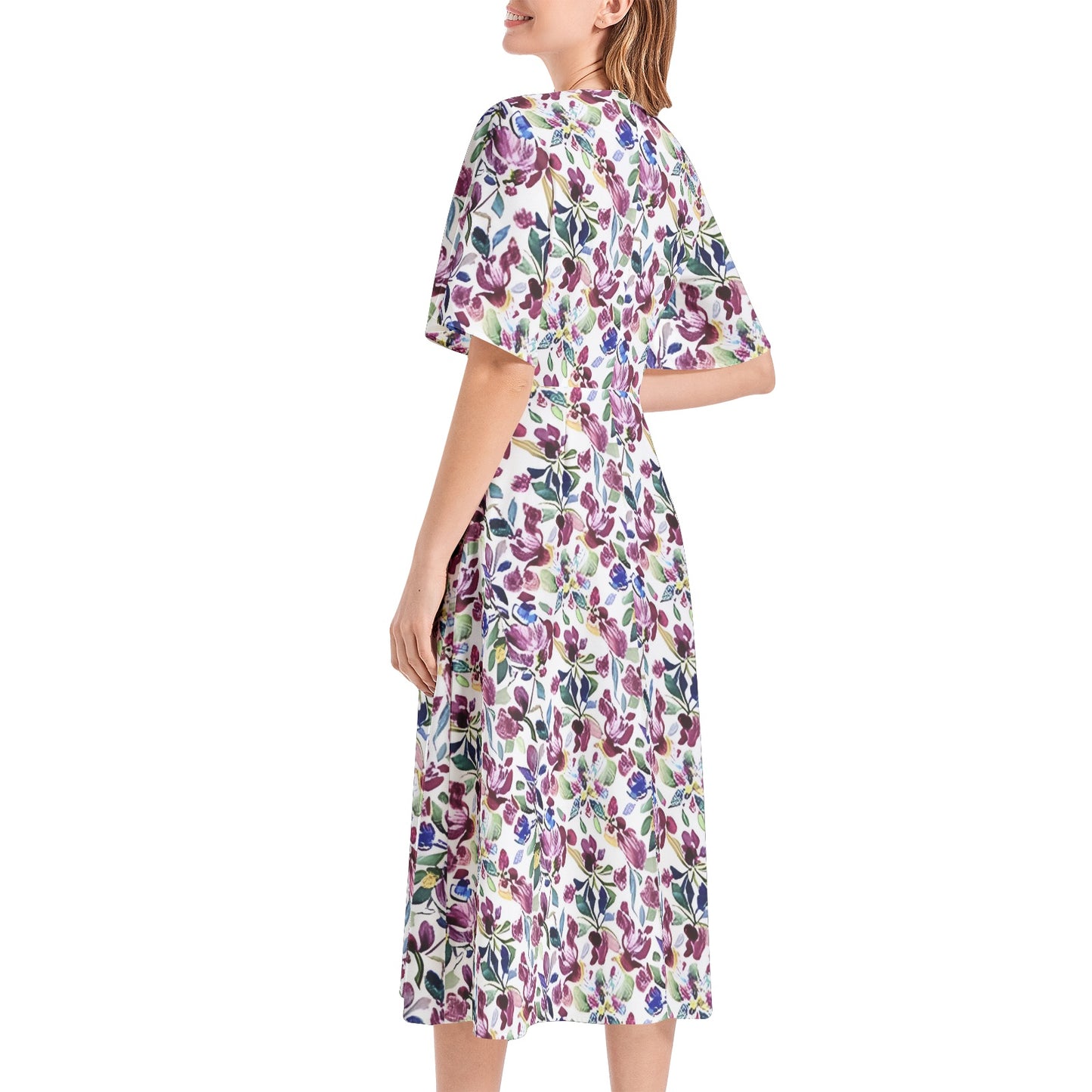 Short Sleeve Waist Folding Midi Dress