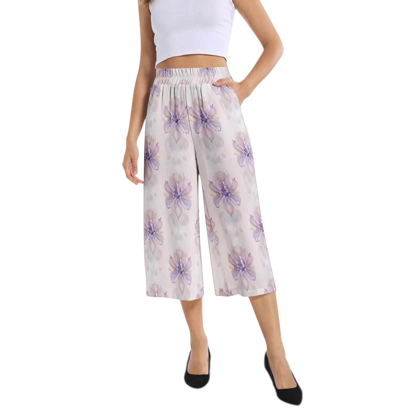 Elastic Waist Capris Wide Leg Pant