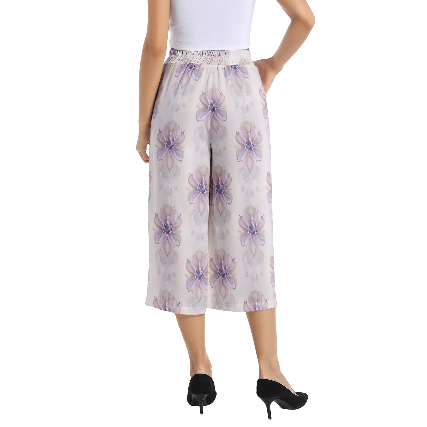 Elastic Waist Capris Wide Leg Pant