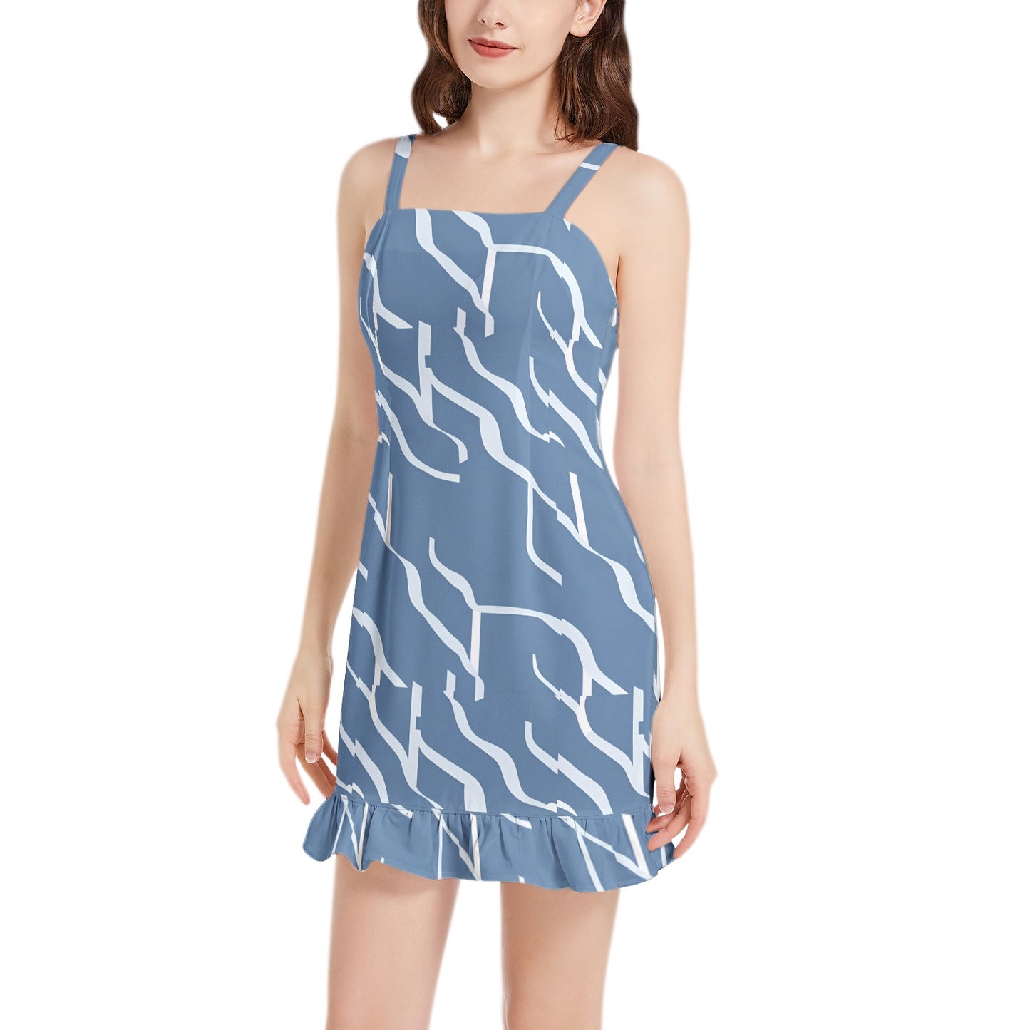 Sleeveless Square Neck Ruffle Hem Mini Dress