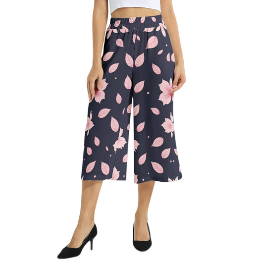 Elastic Waist Capris Wide Leg Pant