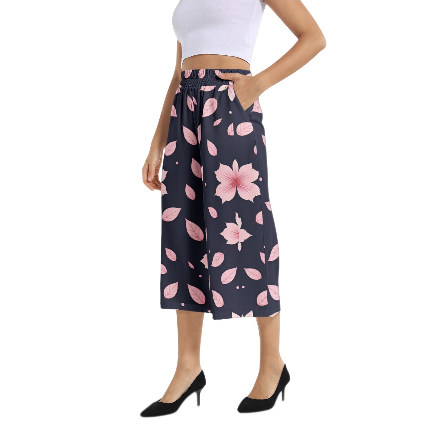 Elastic Waist Capris Wide Leg Pant