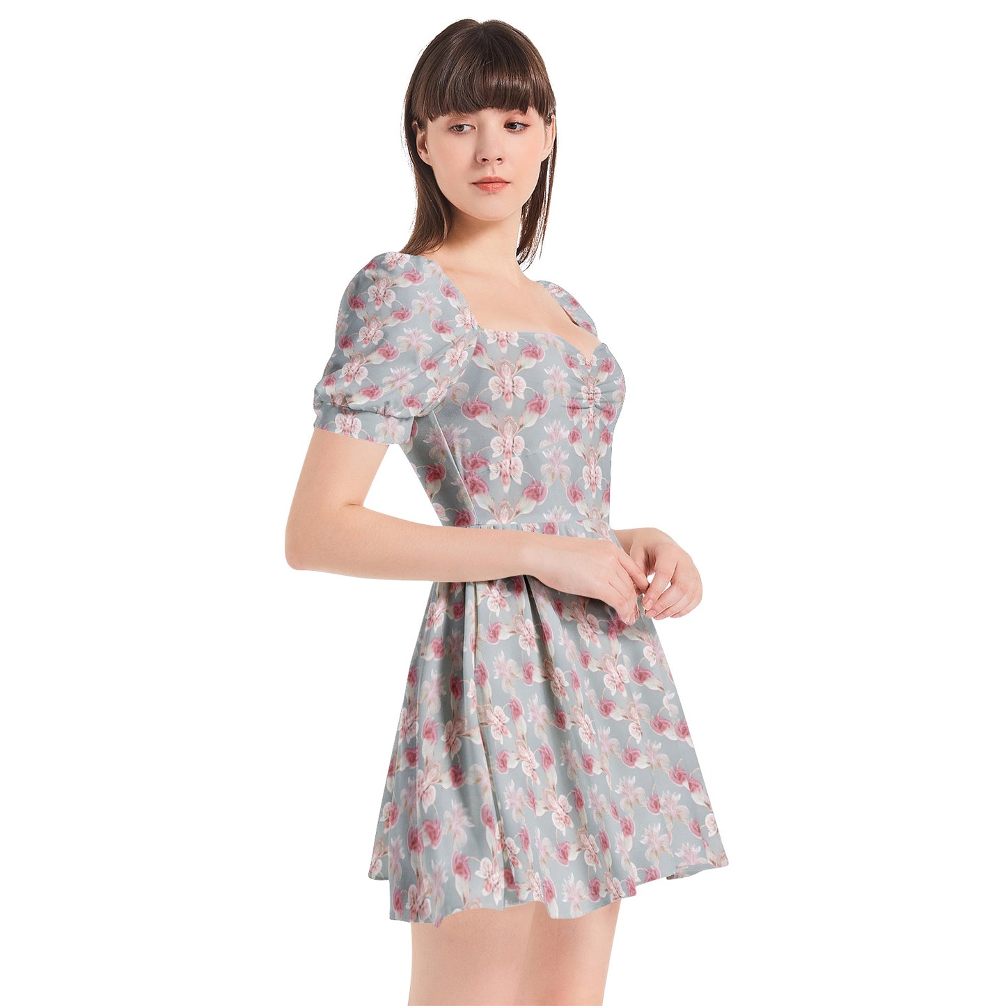 Puff Sleeve Sweetheart Neck Short Dress