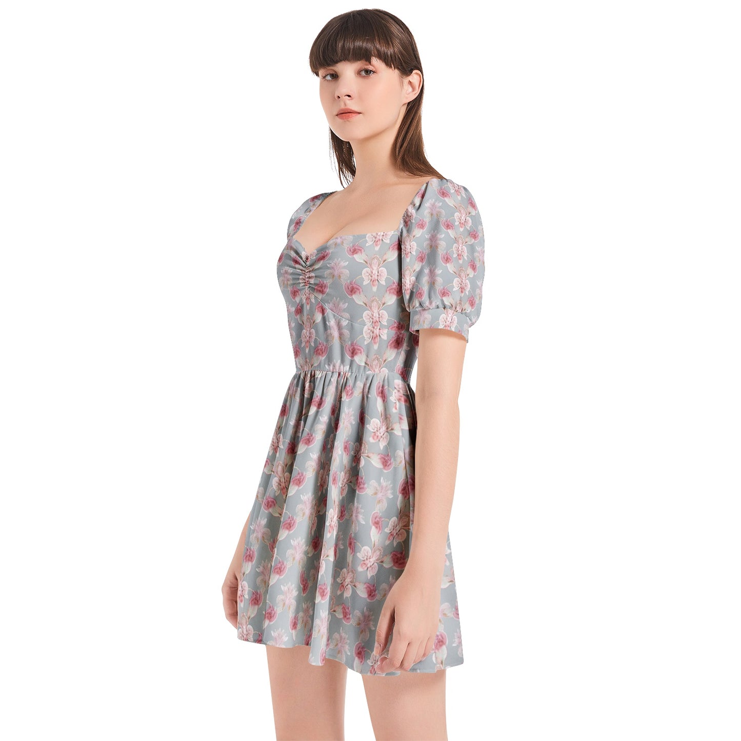 Puff Sleeve Sweetheart Neck Short Dress