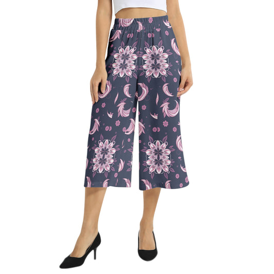 Elastic Waist Capris Wide Leg Pant