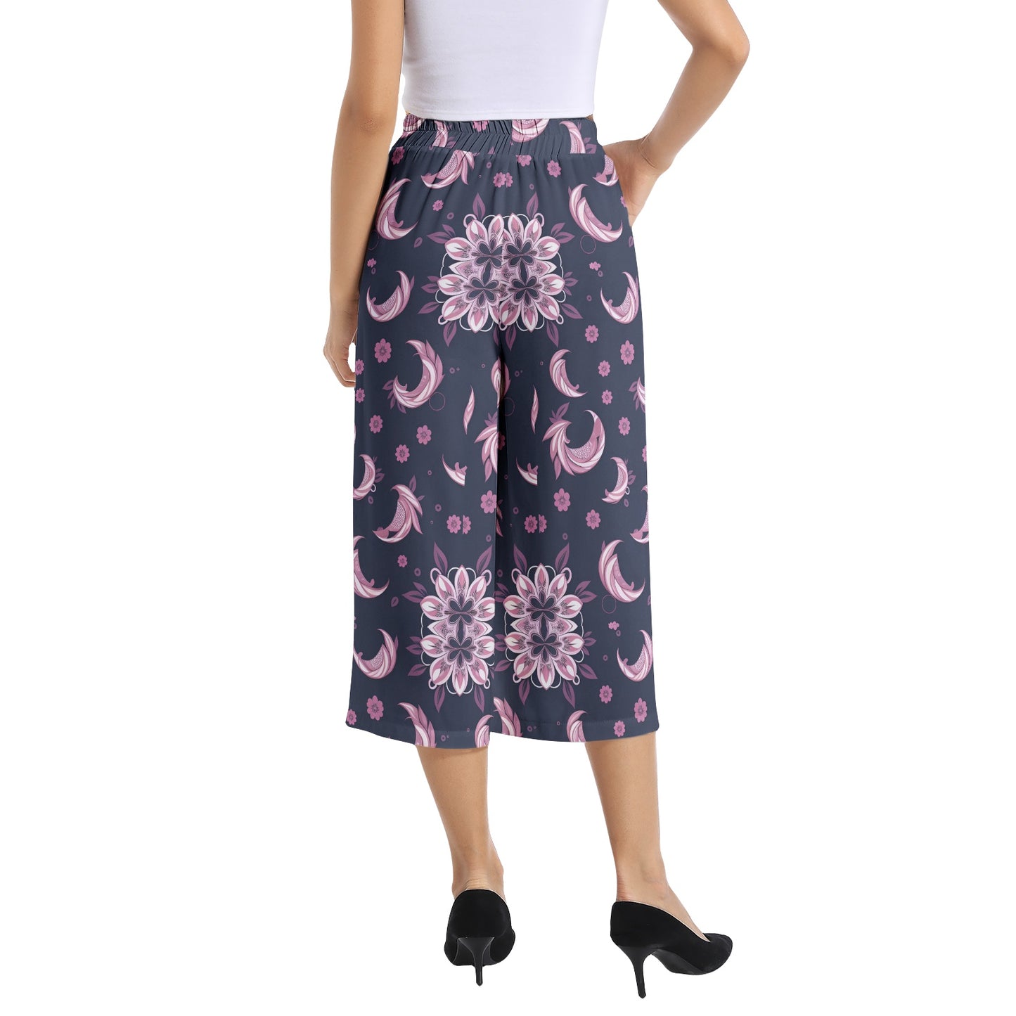 Elastic Waist Capris Wide Leg Pant