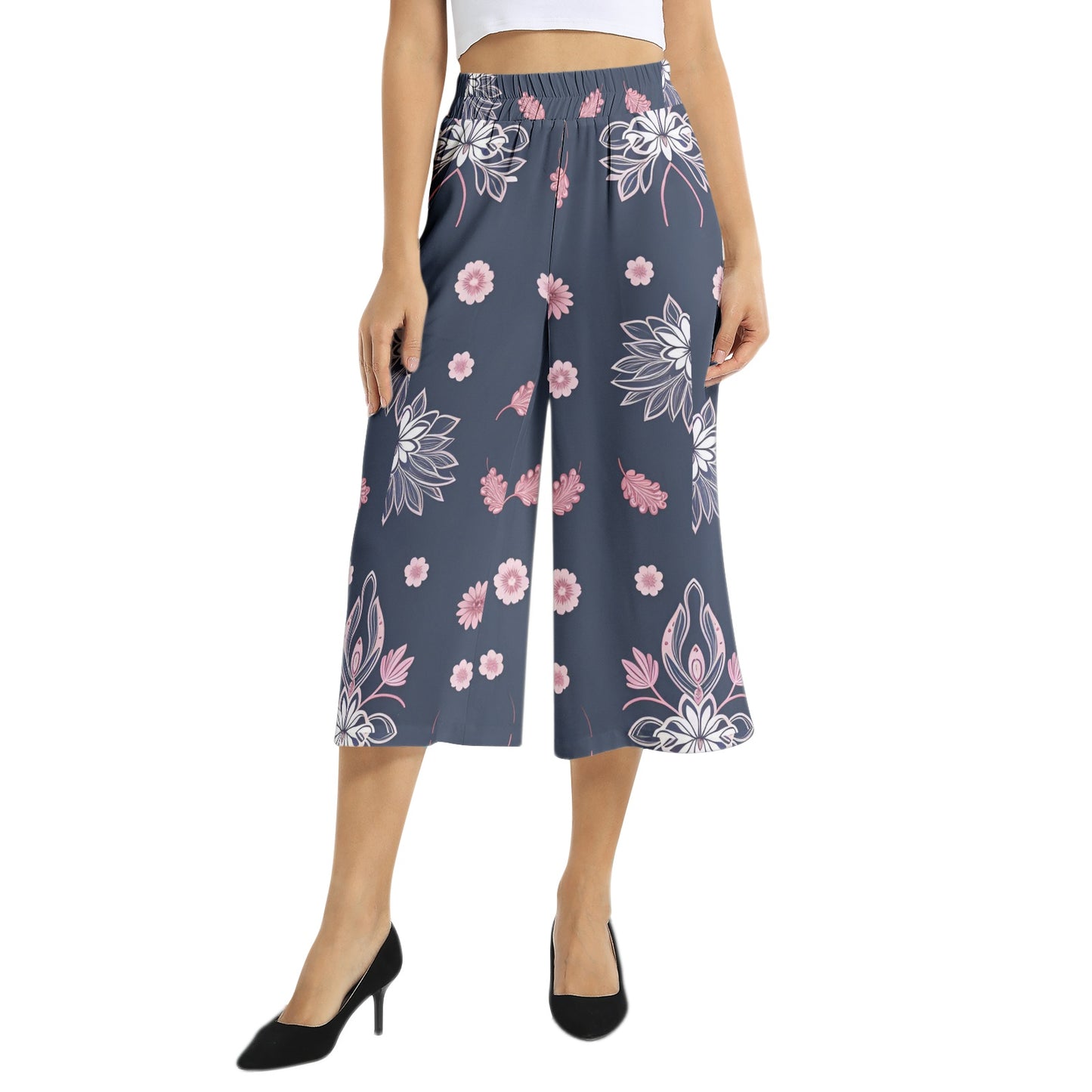 Elastic Waist Capris Wide Leg Pant