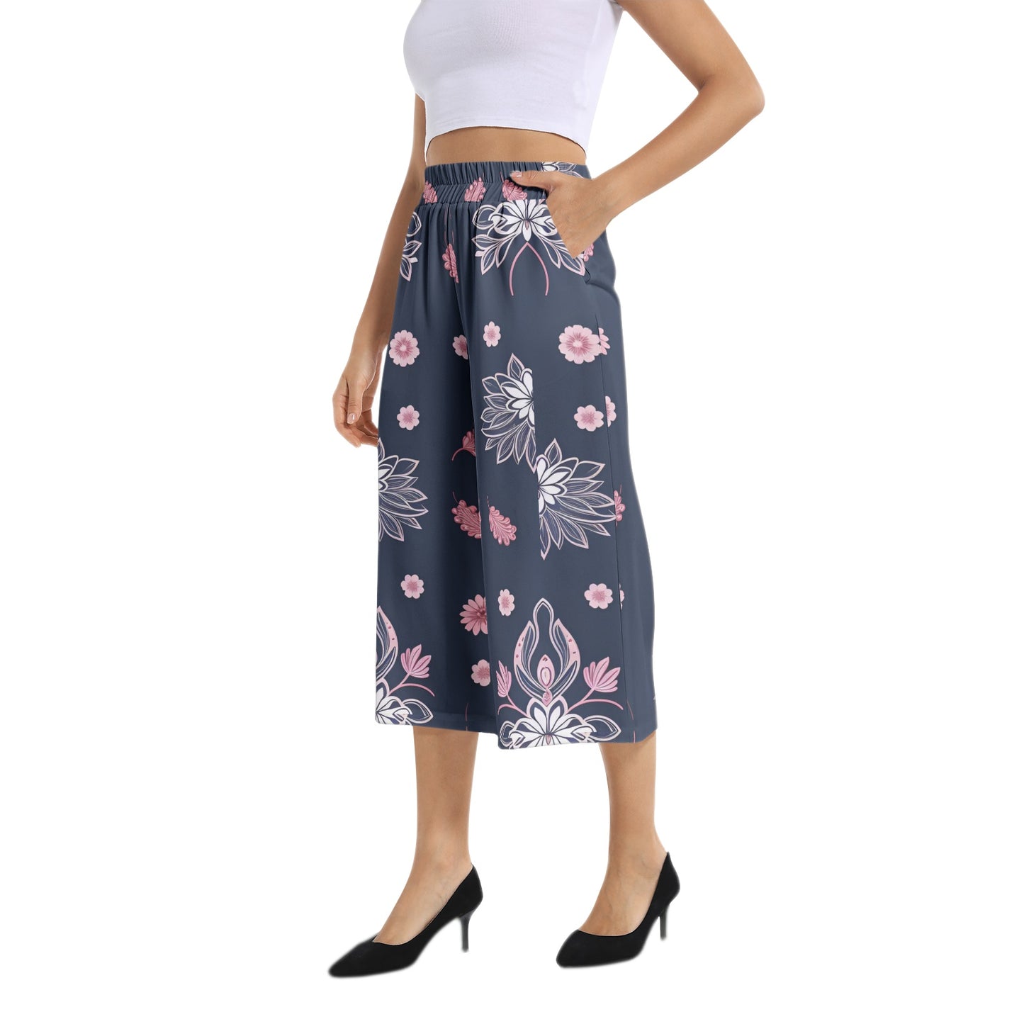 Elastic Waist Capris Wide Leg Pant