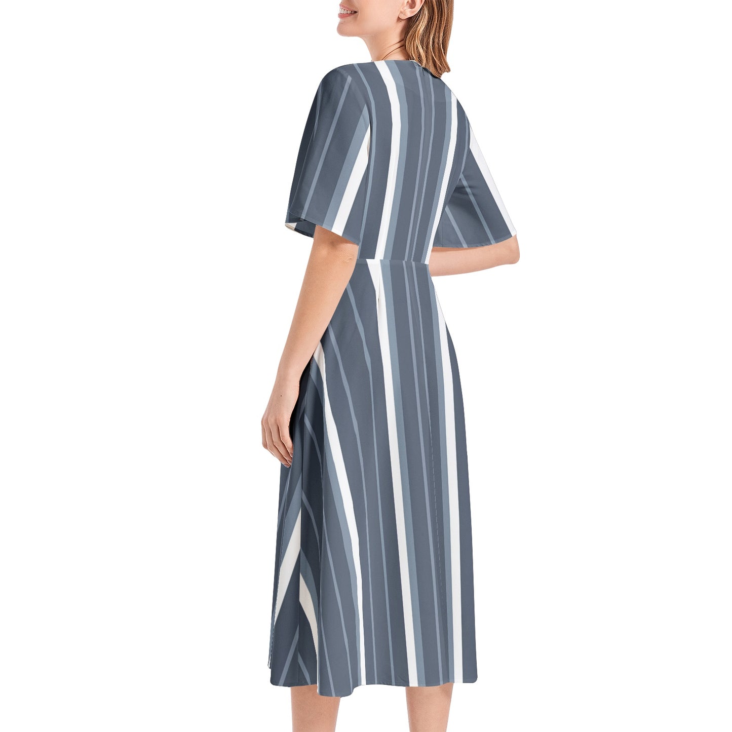 Short Sleeve Waist Folding Midi Dress