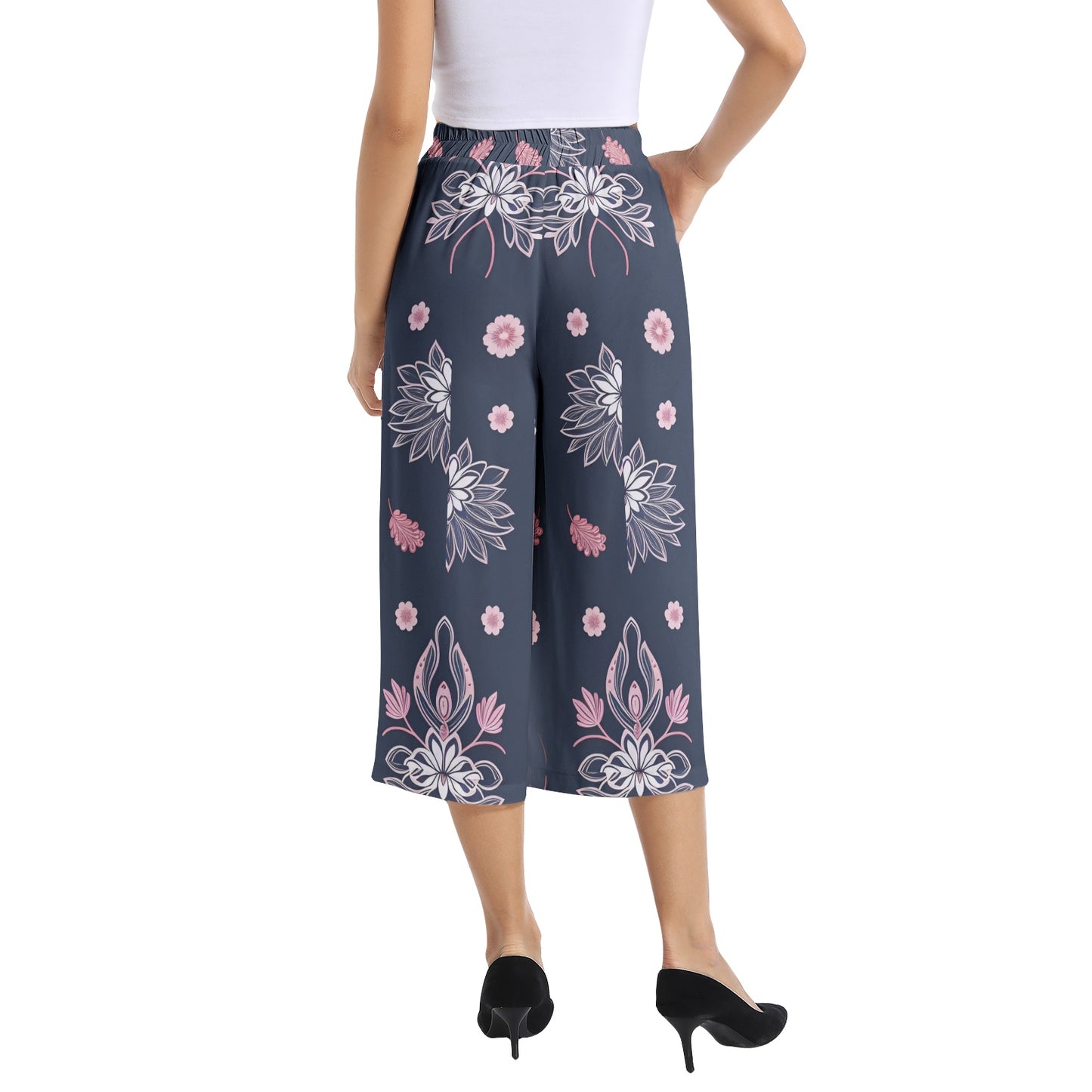 Elastic Waist Capris Wide Leg Pant