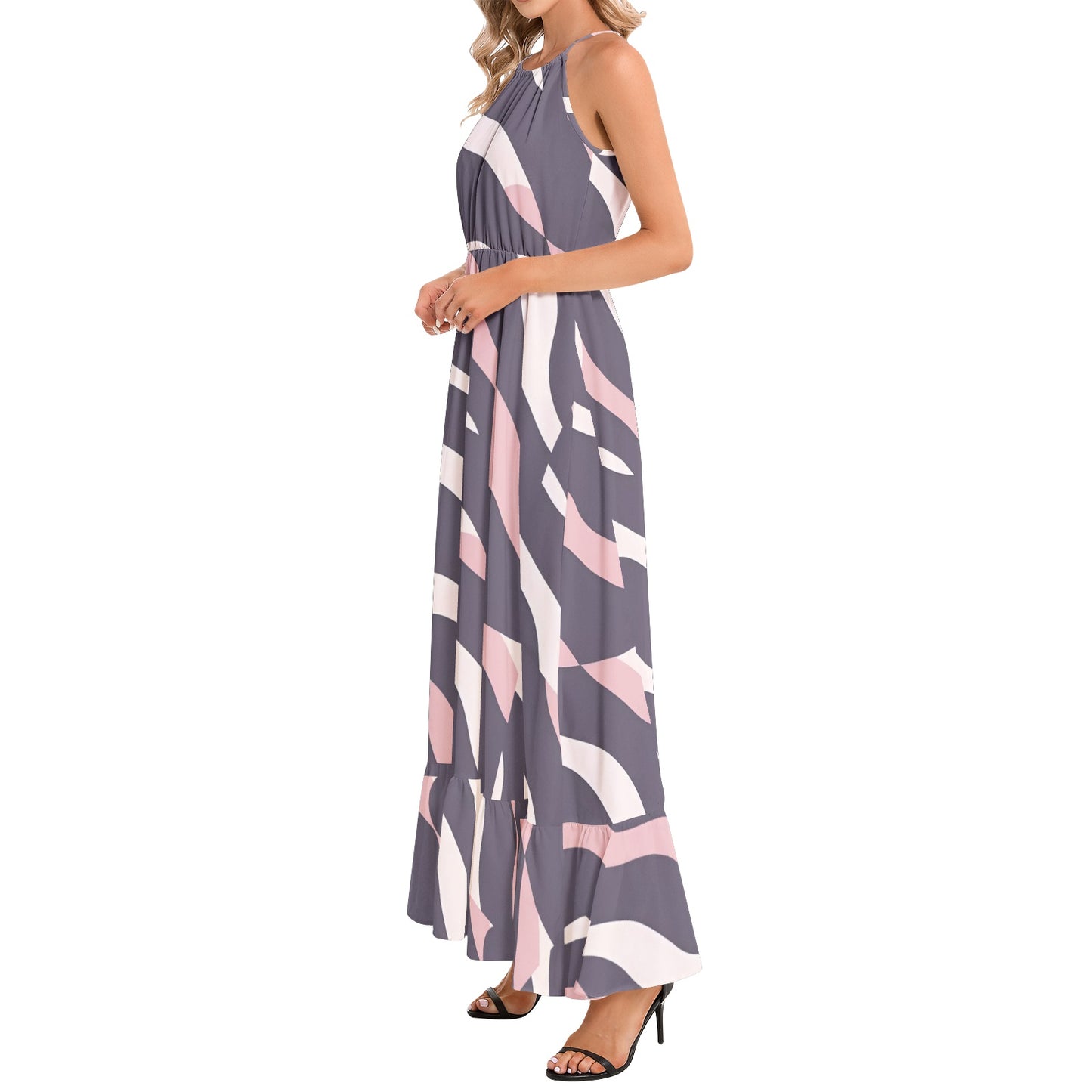 Ruffle Hem Halter Neck Maxi Dress