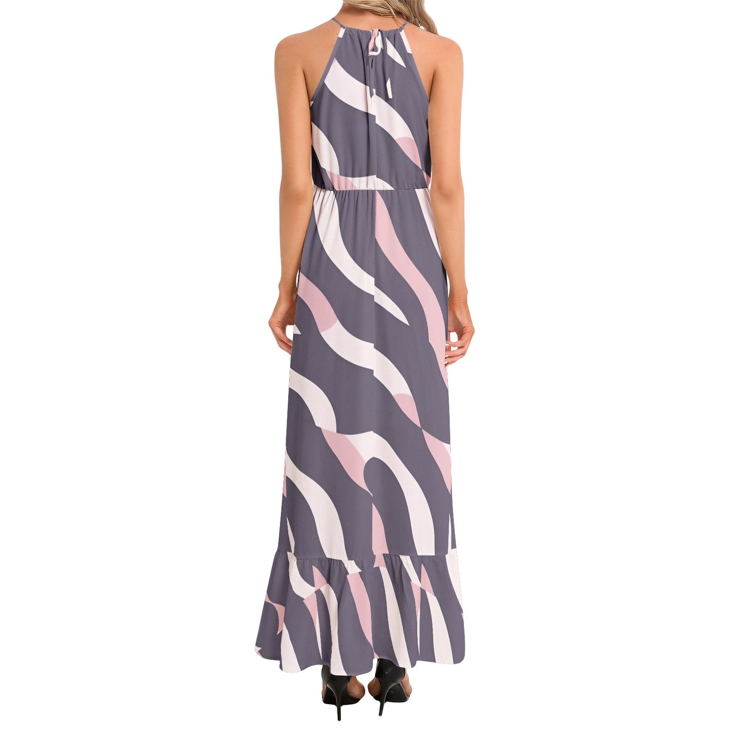 Ruffle Hem Halter Neck Maxi Dress