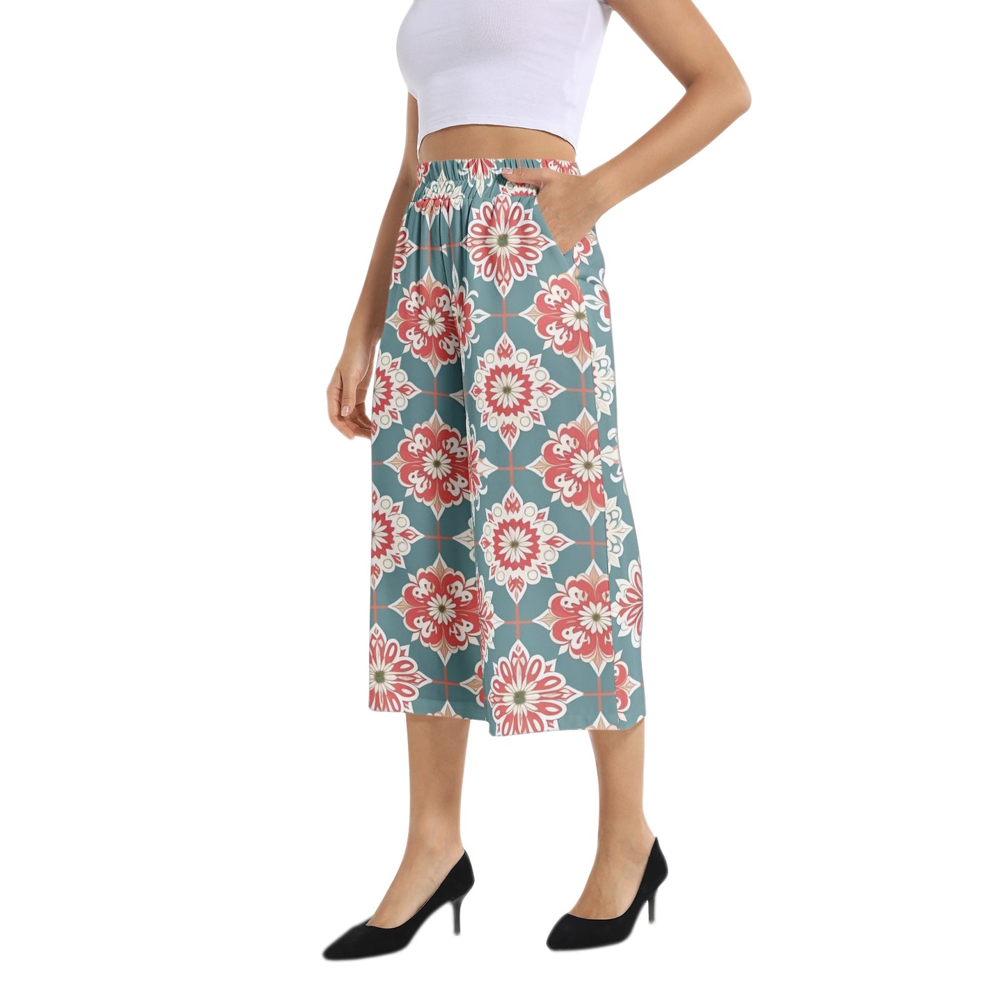 Elastic Waist Capris Wide Leg Pant