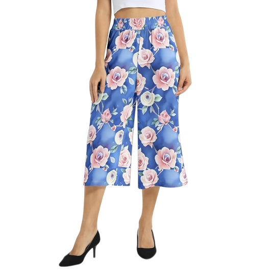 Elastic Waist Capris Wide Leg Pant