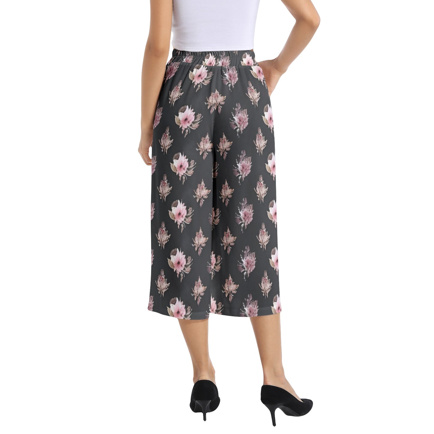 Elastic Waist Capris Wide Leg Pant