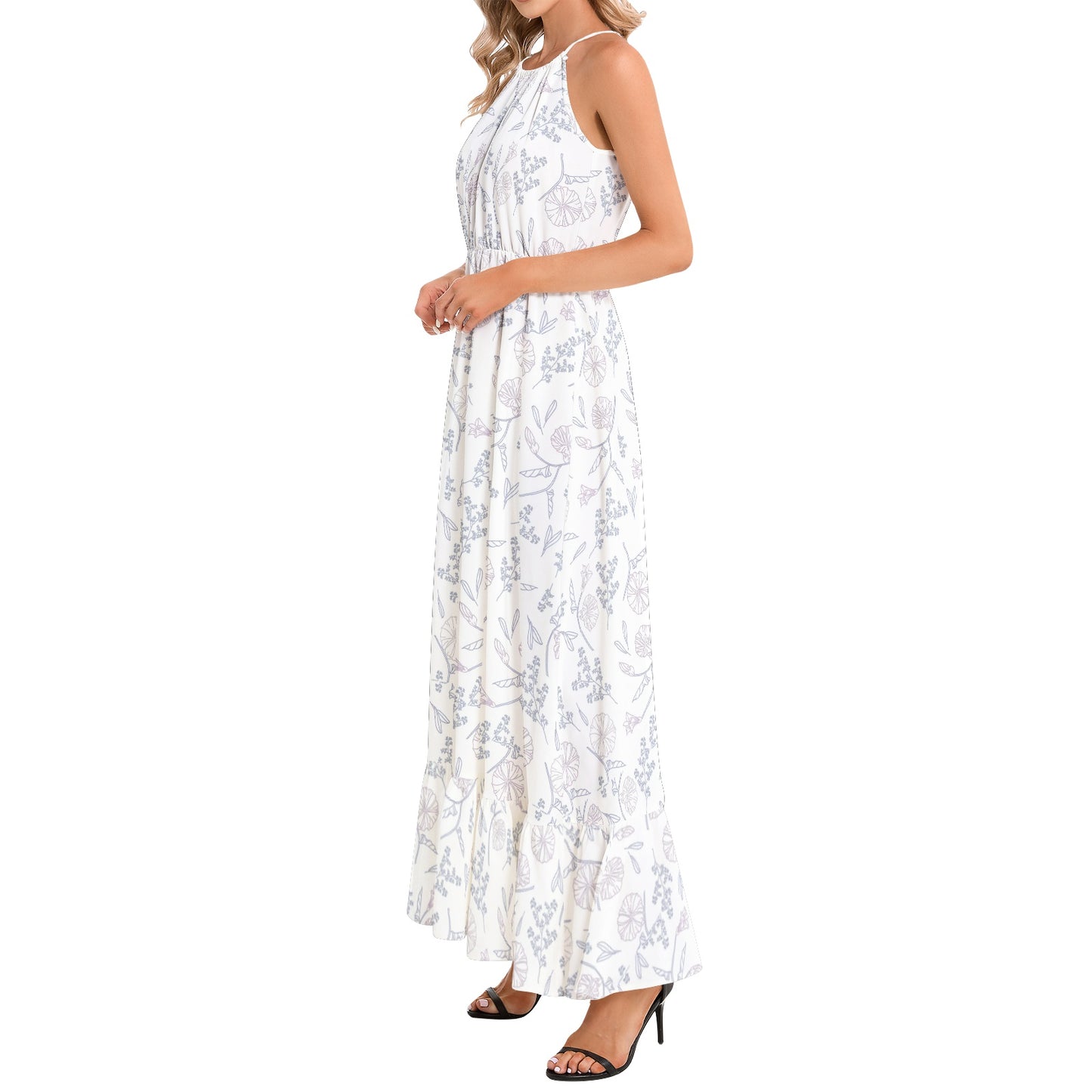 Ruffle Hem Halter Neck Maxi Dress