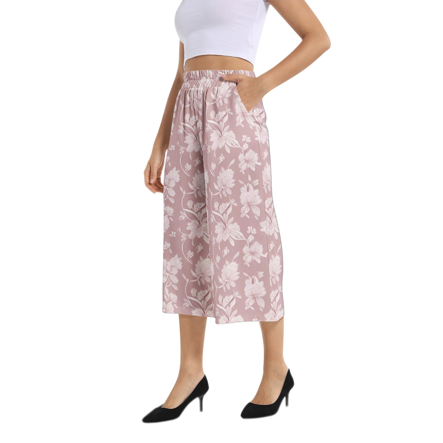 Elastic Waist Capris Wide Leg Pant