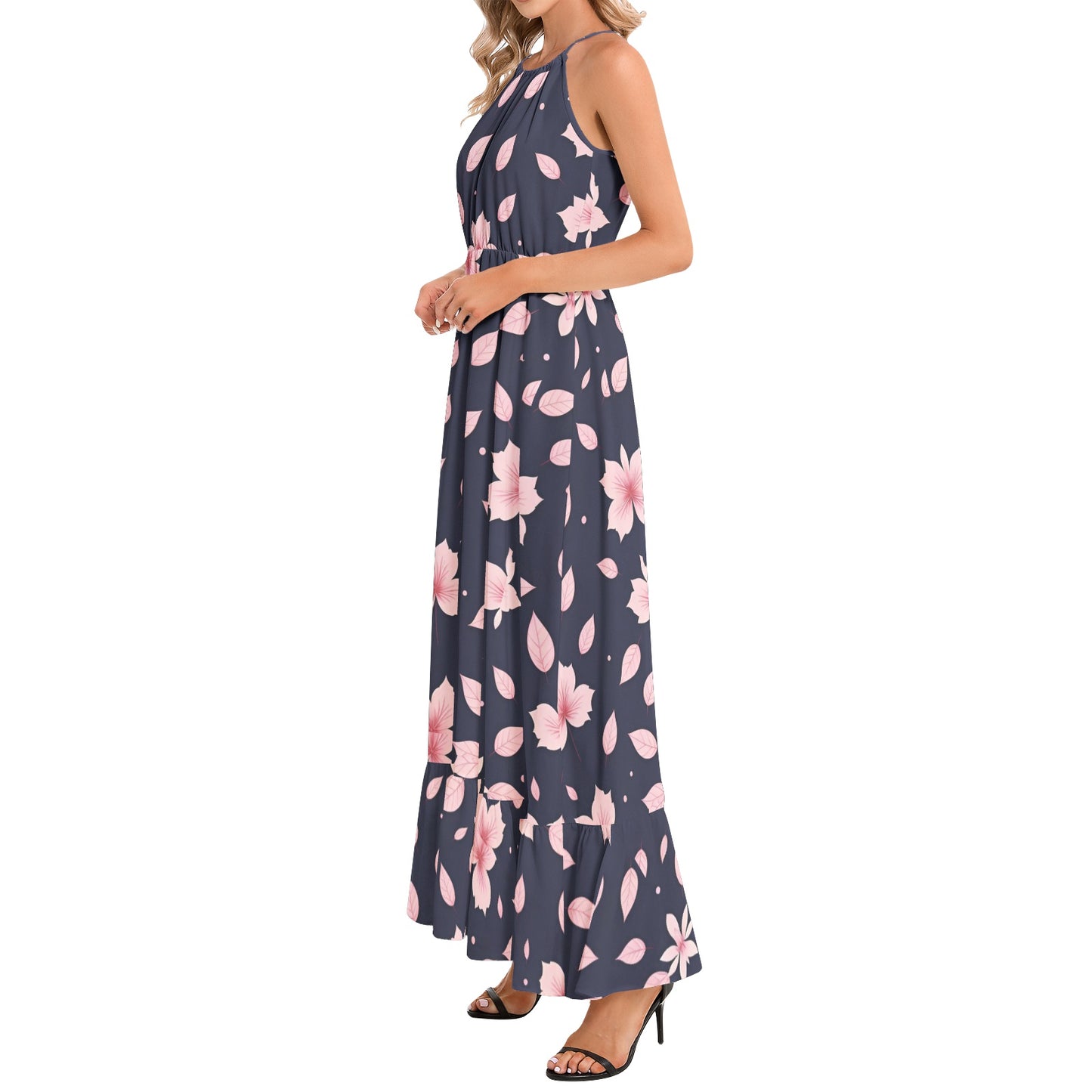 Ruffle Hem Halter Neck Maxi Dress