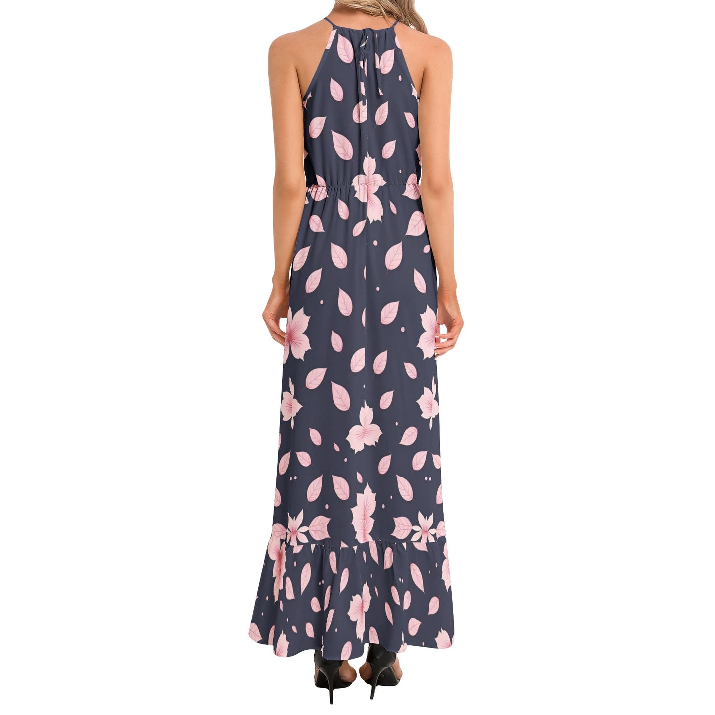 Ruffle Hem Halter Neck Maxi Dress