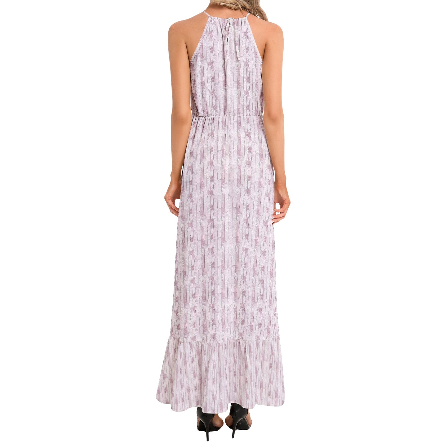 Ruffle Hem Halter Neck Maxi Dress