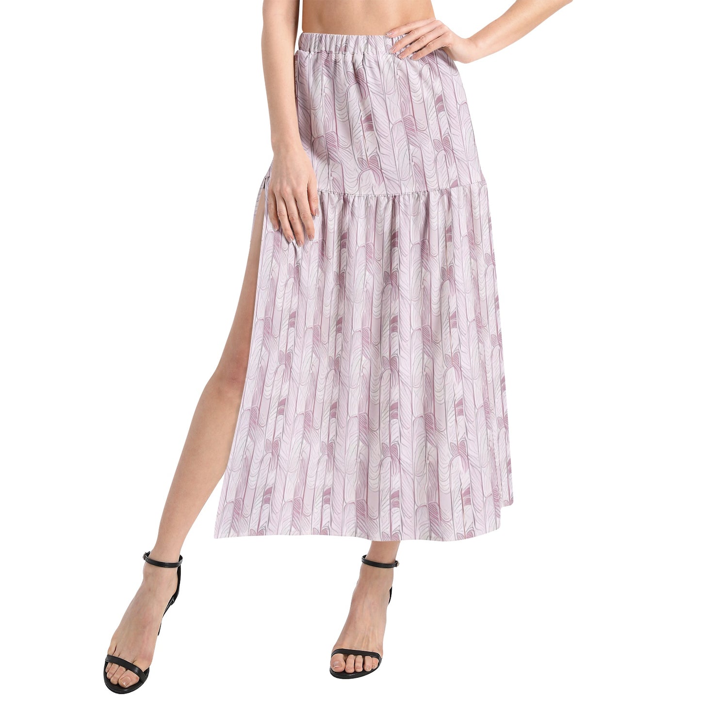 Elastic Waist Ruffle Slit Hem Skirt