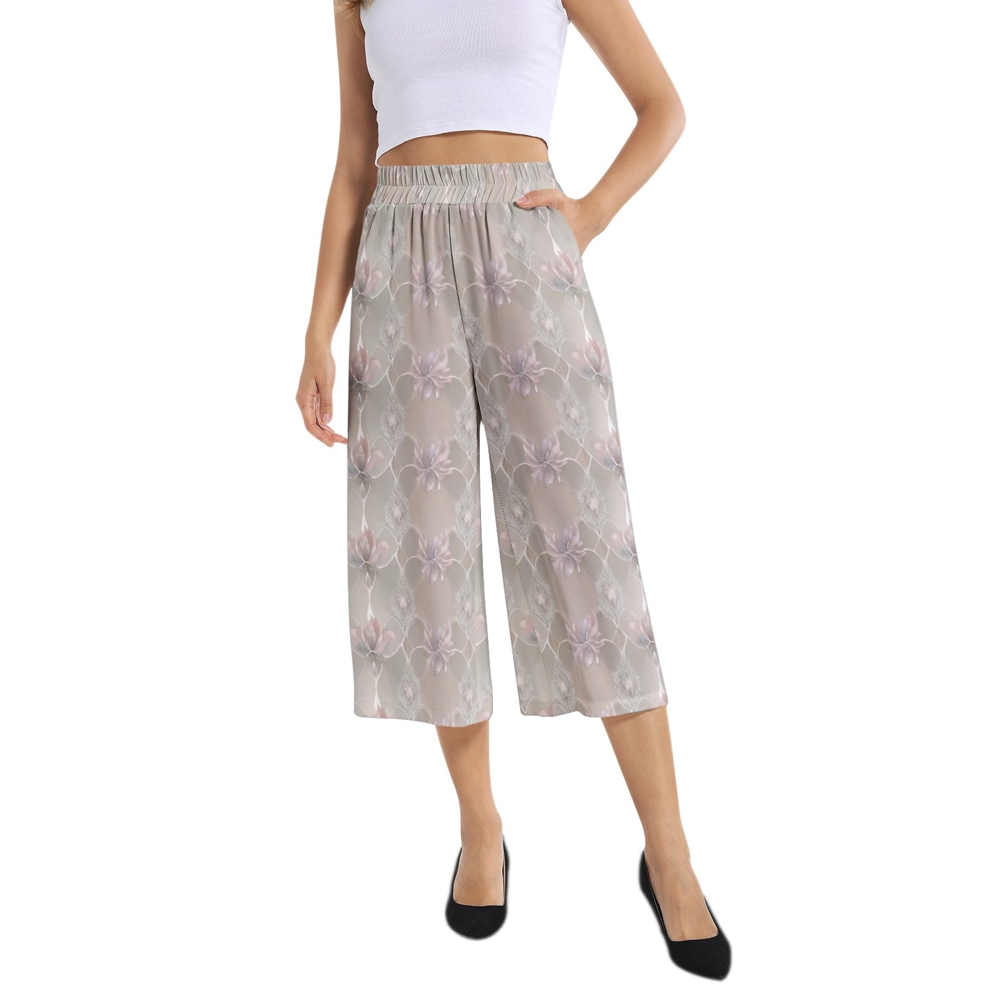 Elastic Waist Capris Wide Leg Pant