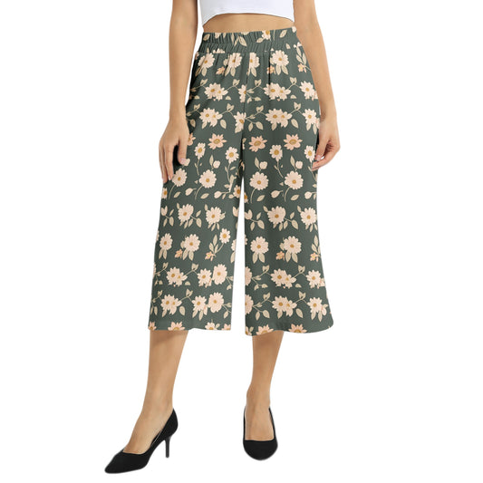 Elastic Waist Capris Wide Leg Pant