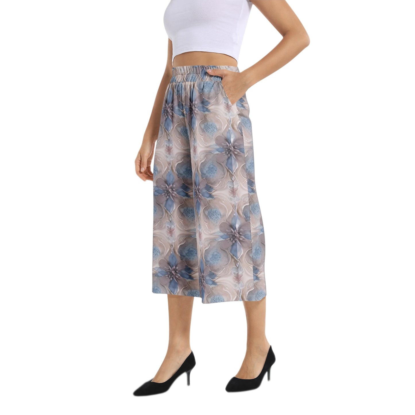 Elastic Waist Capris Wide Leg Pant