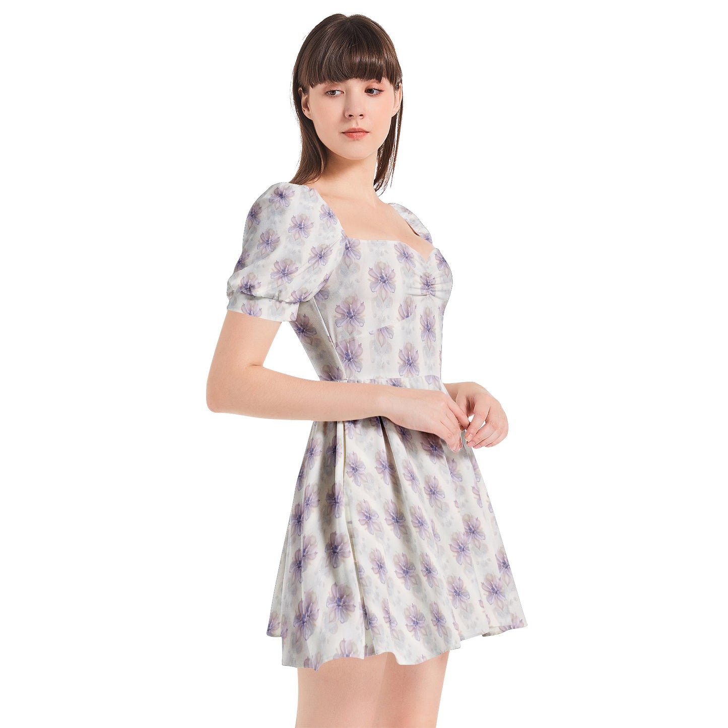 Puff Sleeve Sweetheart Neck Short Dress