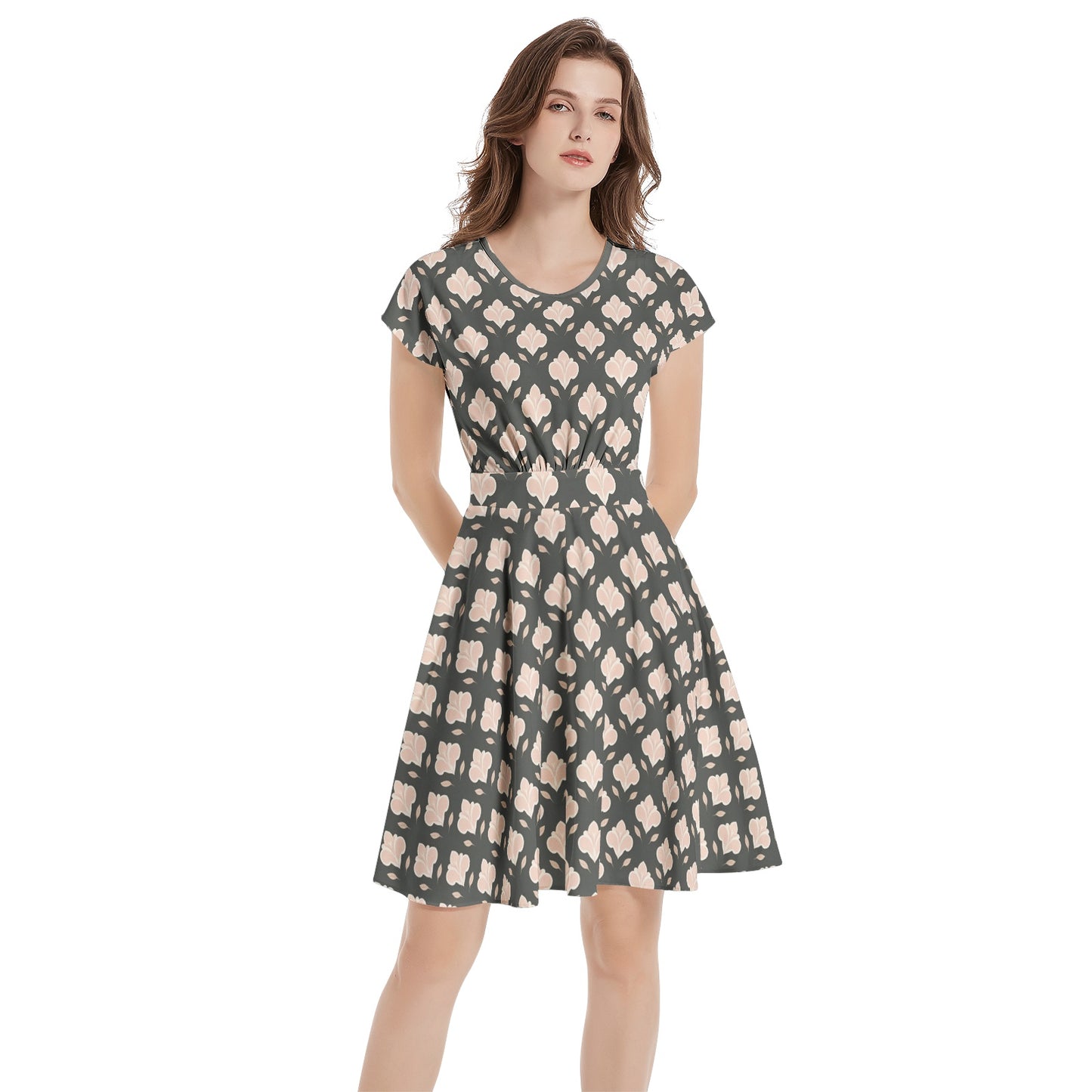 Short Sleeve  Casual A-Line Midi Dress