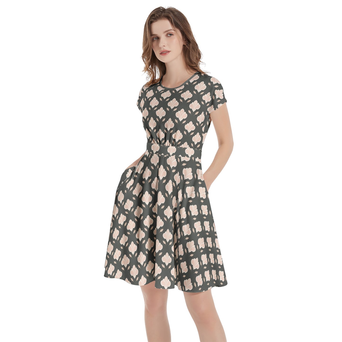 Short Sleeve  Casual A-Line Midi Dress