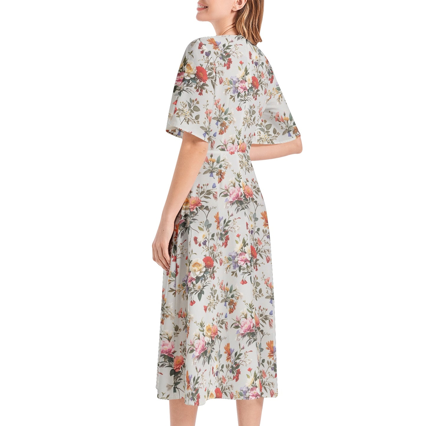 Short Sleeve Waist Folding Midi Dress