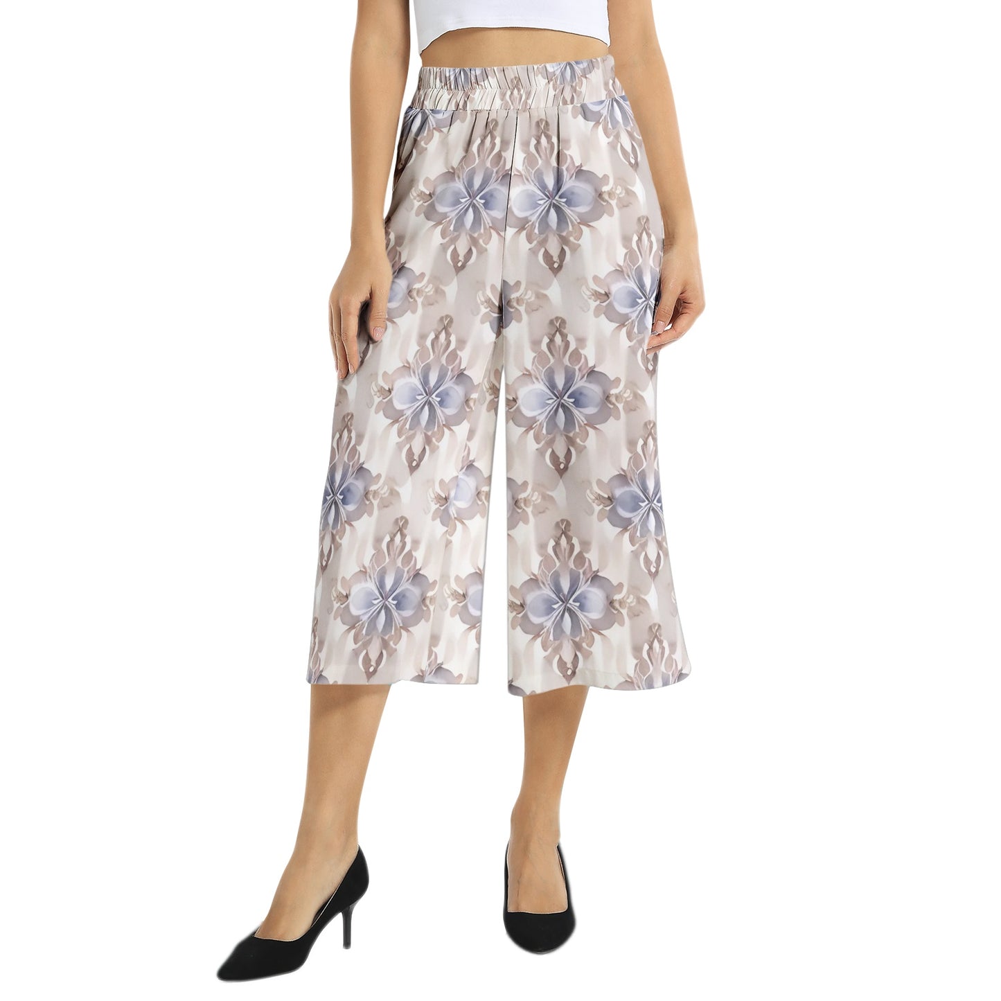 Elastic Waist Capris Wide Leg Pant