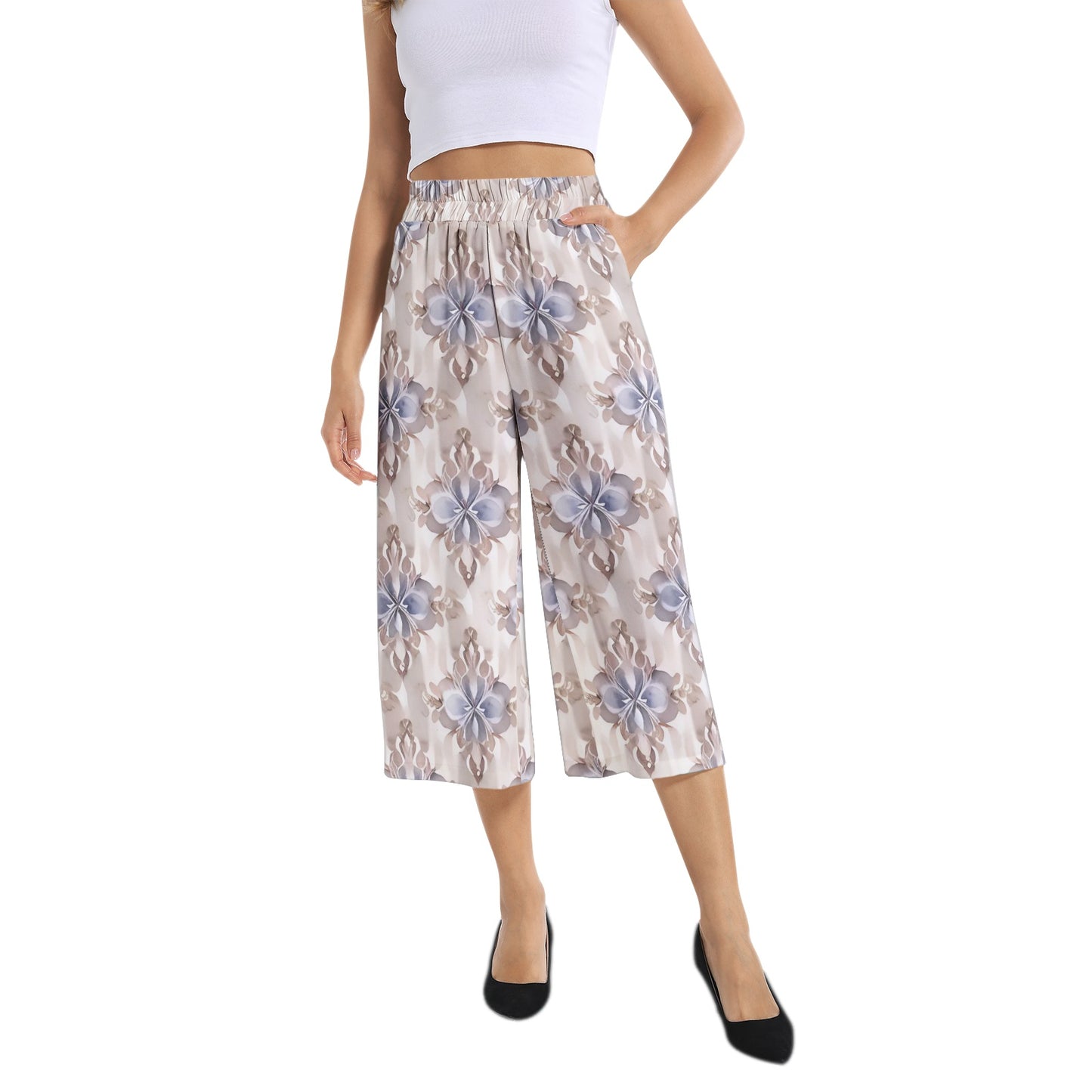 Elastic Waist Capris Wide Leg Pant