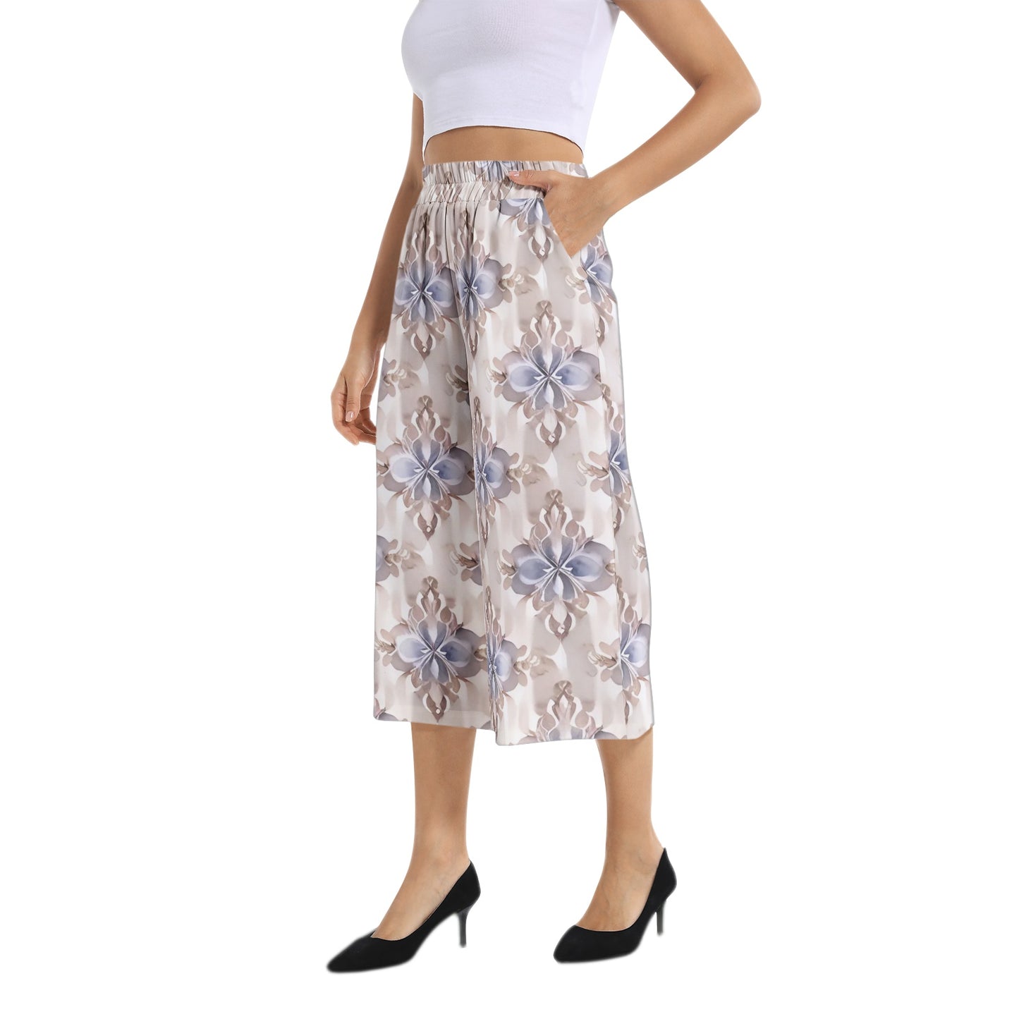 Elastic Waist Capris Wide Leg Pant