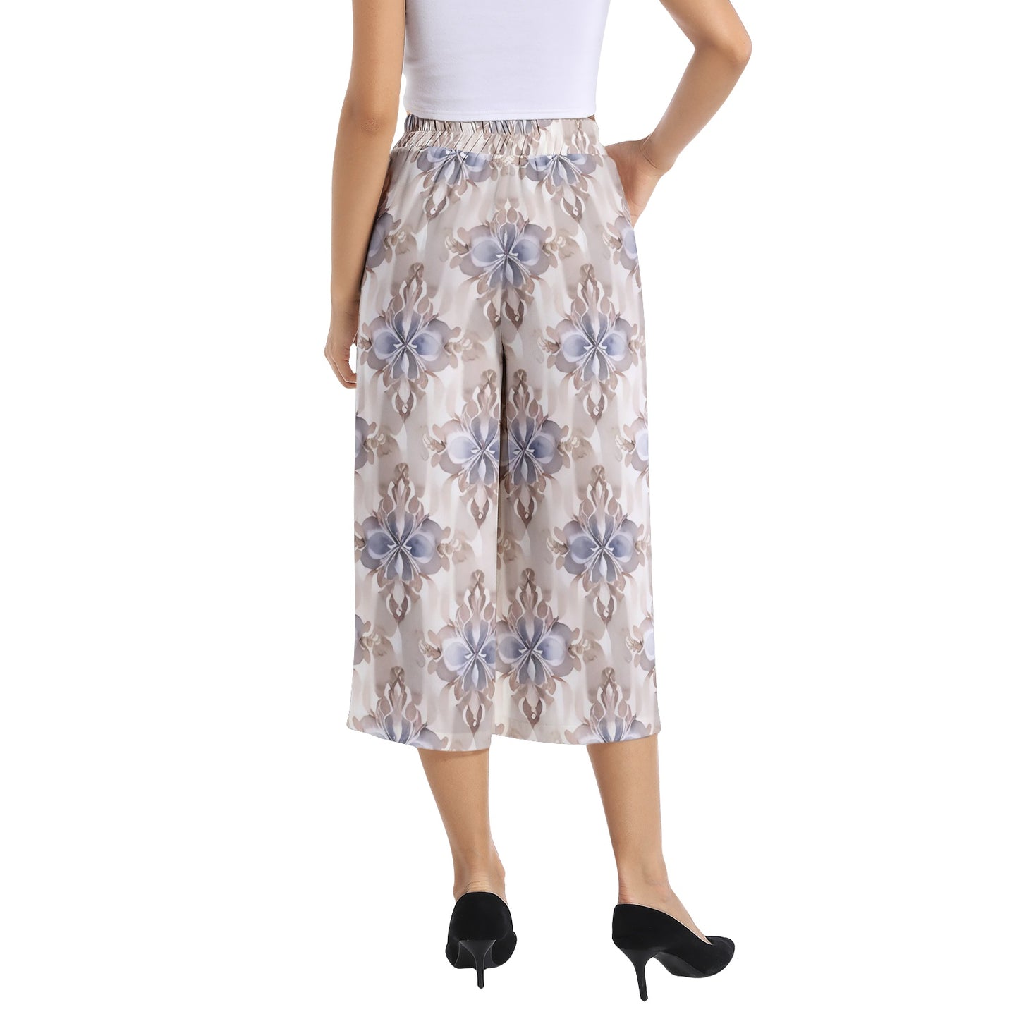 Elastic Waist Capris Wide Leg Pant